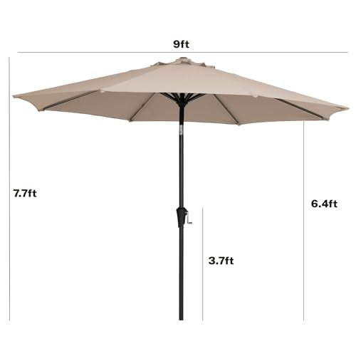 MEWAY 9ft Patio Umbrella Outdoor Table Umbrellas with Push Button Tilt and Crank, Market Umbrella 8 Sturdy Ribs for Deck, Garden, Pool and Backyard, Beige