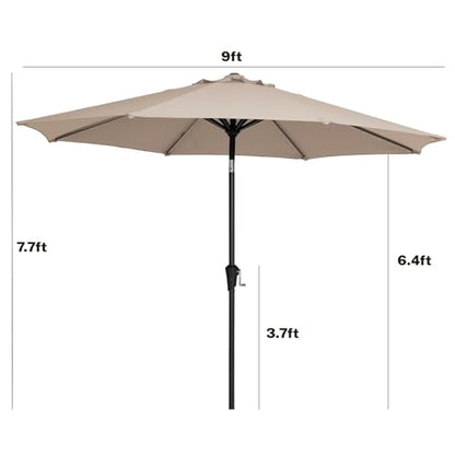 MEWAY 9ft Patio Umbrella Outdoor Table Umbrellas with Push Button Tilt and Crank, Market Umbrella 8 Sturdy Ribs for Deck, Garden, Pool and Backyard, Beige