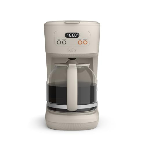 BELLA 12 Cup Programmable Coffee Maker, Reusable Dishwasher Safe Accessories, Easy LCD display, Auto Shutoff, 900 watt, Oatmilk