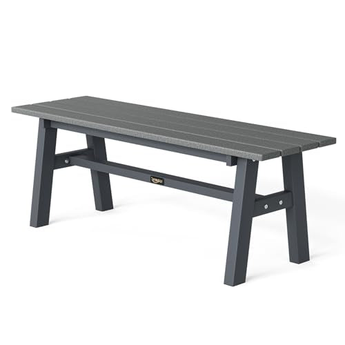 VINGLI 47” Outdoor Bench Garden Bench HDPE Porch Bench w/Metal Legs, Poly Lumber Patio Bench, 660 LBS Capacity Outdoor Backless Bench(Grey)