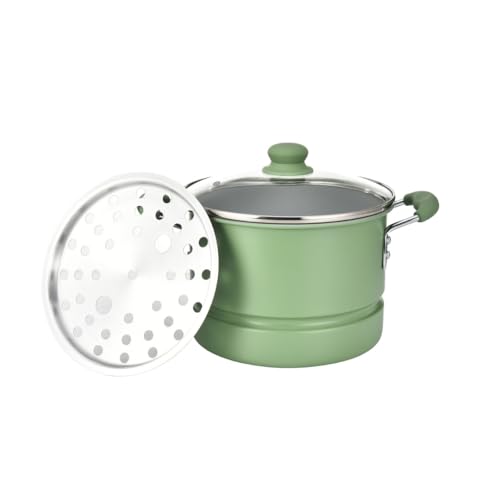 Alpine Cuisine 12-Quart Stock Pot with Lid, Aluminum Cooking Pot with Gray Ceramic Nonstick Coating for Soup, Pasta & Stews, Watercress Green