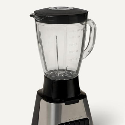 Amazon Basics Powerful 700W Countertop Blender with 6-Cup (50 Fl. Oz) Glass Jar, 6 Pre-Programmed Functions, Ice Crush, Stainless Steel Blades, Black & Silver
