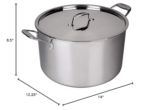 Camerons 16 Quart Stock Pot with Lid - 18/10 Professional Grade Tri-Ply Stainless Steel Stockpot - Commercial Grade Sauce Pot with Stick Resistant Interior, Stay Cool Handles & Induction Compatible