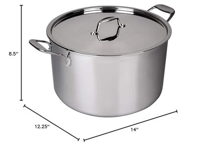Camerons 16 Quart Stock Pot with Lid - 18/10 Professional Grade Tri-Ply Stainless Steel Stockpot - Commercial Grade Sauce Pot with Stick Resistant Interior, Stay Cool Handles & Induction Compatible