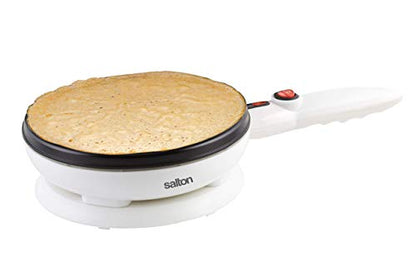 Salton Cordless Electric Crepe Maker With Bonus Batter Dish and Spatula with Non-Stick Cooking Surface, Automatic Temperature Control for 7.5" Crepes and Tortillas, Recipes Included, White (CM1337)