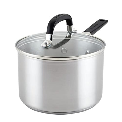 KitchenAid Stainless Steel Induction Saucepan with Lid, 3 Quart - Brushed Stainless Steel