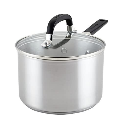 KitchenAid Stainless Steel Induction Saucepan with Lid, 3 Quart - Brushed Stainless Steel