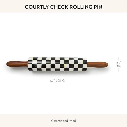 MACKENZIE-CHILDS Rolling Pin, Decorative Roller Pin for Baking, Cute Baking Supplies, Black-and-White Courtly Check