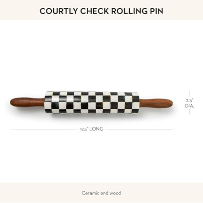 MACKENZIE-CHILDS Rolling Pin, Decorative Roller Pin for Baking, Cute Baking Supplies, Black-and-White Courtly Check