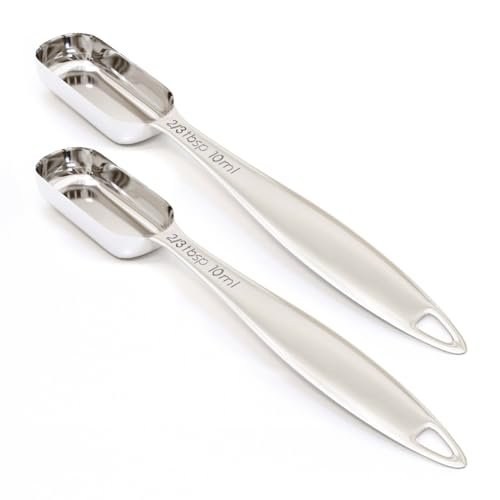BERYLER 2PCS 2/3Tablespoon (2tsp, 10ml) Single Measuring Spoon, Individual Stainless Steel Long Handle Measure Teaspoon Only