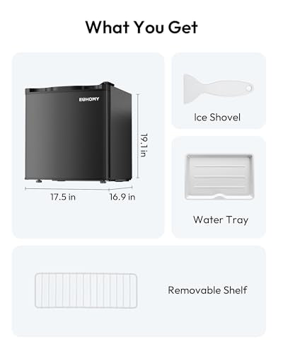 EUHOMY 1.7 Cu.Ft Mini Fridge, Reversible Single Door Compact Refrigerator, Adjustable Thermostat, Energy Saving, Mini Fridge for Bedroom, Office, Dorm, Black