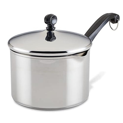Farberware Classic Series Stainless Steel Straining Sauce Pan with Lid, 3-Quart Sauce Pan With Pour Spout