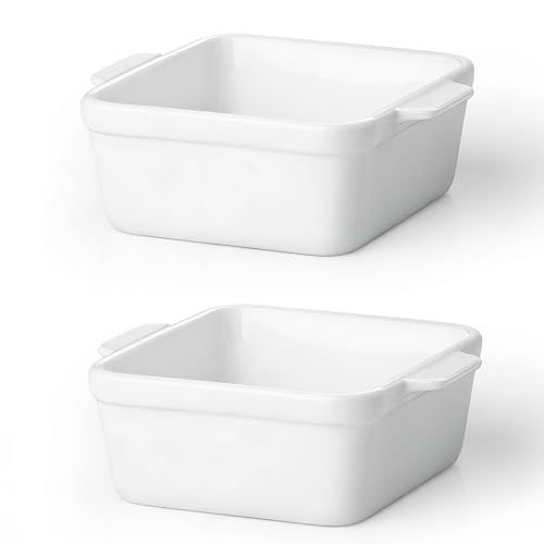 5x5 Small Baking Dish for Oven, 28 Oz Individual Ceramic Casserole Dish with Handles, Mini Baking Dish for Lasagna, Brownies, Desserts & Reheating, Oven Microwave Dishwasher Safe, Set of 2