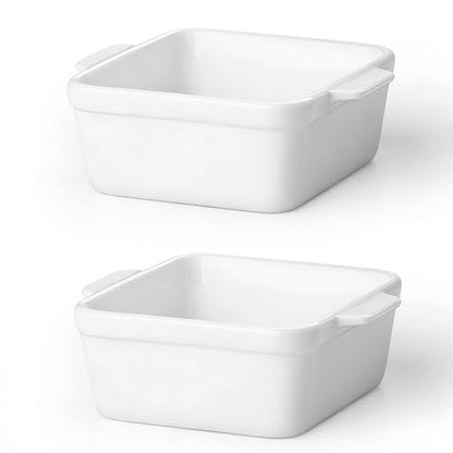 5x5 Small Baking Dish for Oven, 28 Oz Individual Ceramic Casserole Dish with Handles, Mini Baking Dish for Lasagna, Brownies, Desserts & Reheating, Oven Microwave Dishwasher Safe, Set of 2
