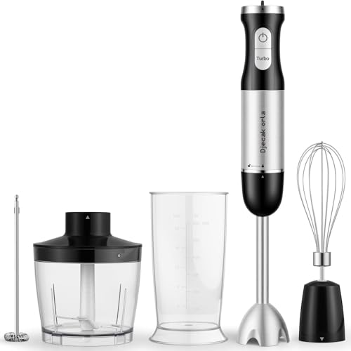Djecak Orla 1100W 5-in-1 Immersion Blender Handheld, 30 Speed Stick Blender with Turbo, 15,500 RPM, Includes Whisk, Milk Frother, 500ml Chopper & 600ml Beaker Black
