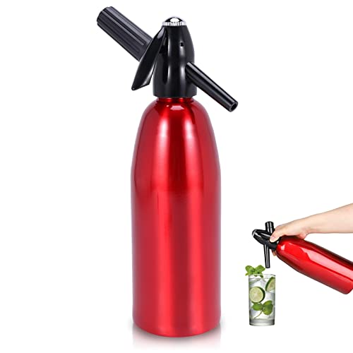 ScrollSavor 1L Soda Siphon Sparkling Water Maker, Portable Aluminum Seltzer Bottle for Homemade Soda Water & Cocktails, Vintage Carbonated Drink Maker, Uses 8g CO2 Cartridges (Not Included), Red