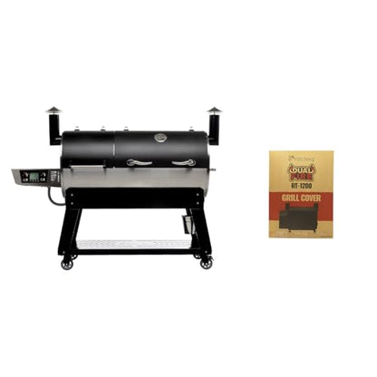recteq DualFire 1200 Wood Pellet Smoker Grill, Wi-Fi Electric Pellet Grills, Dual Chambers for Hot and Fast + Low and Slow Cooking | DualFire 1200 + Grill Cover Bundle