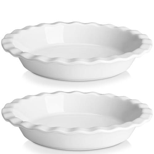 MALACASA Ceramic Pie Pan Set of 2, 9 inch, 40 oz Round Pie Dishes with Fluted Edges, Non Stick, For Quiche, Apple Pies, Pot Pies & More
