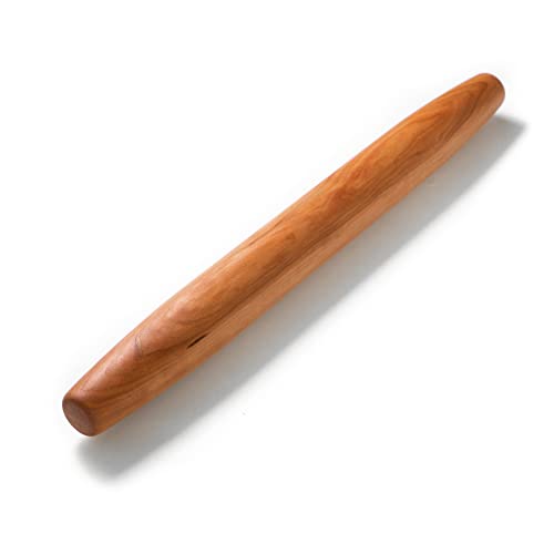 French Rolling Pin - 20” inch Tapered Rolling pin, French Style - Made in the USA with Pennsylvania Black Cherry Wood - Long Wooden Rolling Pin for Pizza, Pastry, and Pie Dough
