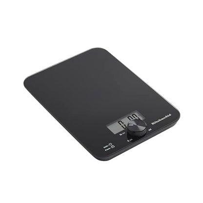 KitchenAid KQ914BA Digital Glass Top Kitchen and Food Scale, 11 lb Capacity, Measures Liquid & Dry Ingredients, Rotating Knob, Precise Results for Baking, Cooking, Keto and Meal Prep, Tare, Black