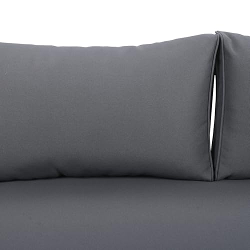 Christopher Knight Home Claremont Outdoor 3 Seater Acacia Wood Daybed with Fabric Water Resistant and Removable Cushions, Patio Garden Sofa with Slat Paneling Armrest and Back, Grey and Dark Grey