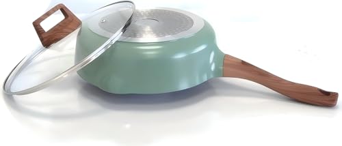 YYJINGYOU Nonstick Frying Pan Skillet with Lid, Omelette Pan, Induction Compatible, Emerald Green, 10 inch