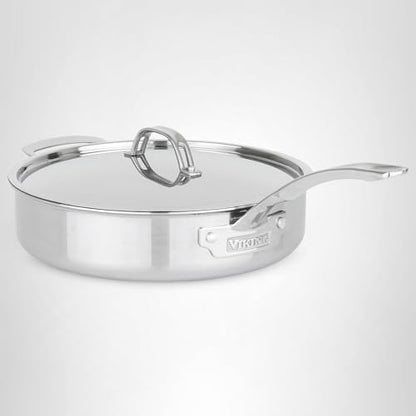 Viking PureGlide Pro 3-Ply Nonstick Sauté Pan with Lid, Made without PFAS, 4.5-Quart Induction Deep Frying Pan with Helper Handle, Metal Utensil Safe Titanium Nonstick Surface, Oven Safe to 600F