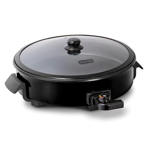 Dash Family Size Skillet - Electric Skillet for Multi-Purpose Cooking - Nonstick Cooking Surface - Tempered Glass Lid & Cool-Touch Handles - 6-Quart Capacity, Makes 24 Cups - 14", Black