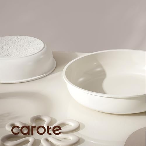 CAROTE 18Pcs Ceramic Cookware Set with Detachable Handle, Pots and Pans Set Non Stick, Non Toxic Kitchen Cooking Sets with Stand-Up Lid, PFAS and PFOA Free, Oven Safe, Induction Ready, Cream White