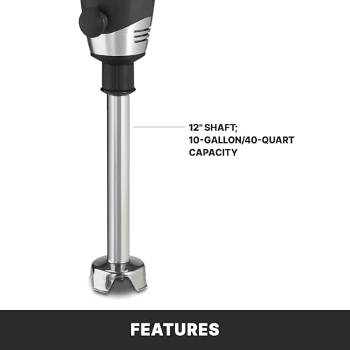 Waring Commerical WSB50 Big Stix Heavy Duty Immersion Blender, 12" Removable Shaft, 1 HP/700 Watt Variable Speed Motor, 120V, 5-15 Phase Plug,Black/Silver