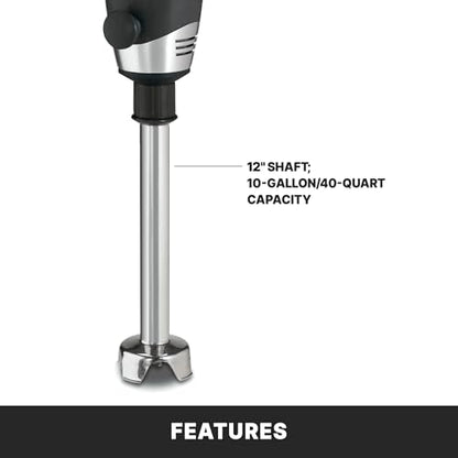 Waring Commerical WSB50 Big Stix Heavy Duty Immersion Blender, 12" Removable Shaft, 1 HP/700 Watt Variable Speed Motor, 120V, 5-15 Phase Plug,Black/Silver