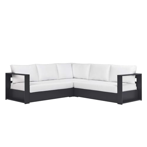 Modway Tahoe Aluminum 3-Piece Outdoor Patio Furniture Gray White, Modular Sectional Sofa Set with Weather-Resistant Cushions, Ideal for Deck, Backyard Poolside