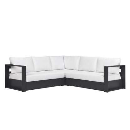 Modway Tahoe Aluminum 3-Piece Outdoor Patio Furniture Gray White, Modular Sectional Sofa Set with Weather-Resistant Cushions, Ideal for Deck, Backyard Poolside