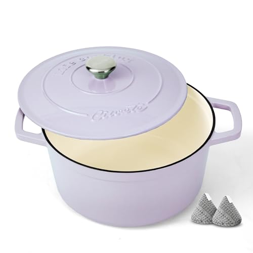 Ciwete Enameled Cast Iron Dutch Oven – 4.4 Quart Pot with Lid & Potholders – Heavy-Duty Cookware for Bread Baking, Braising, Stews & Roasting – Oven & Stovetop Safe up to 500°F – Purple