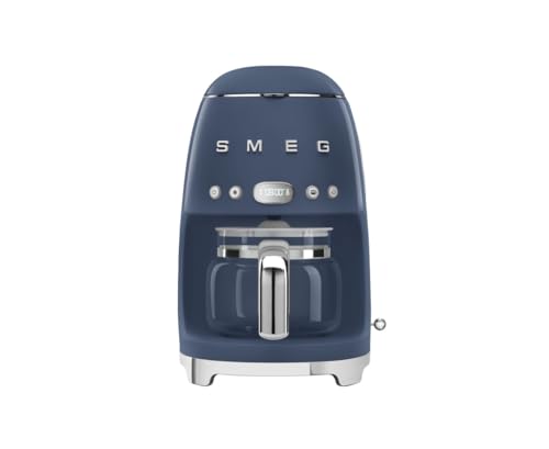 Smeg 50's Retro Style Aesthetic Drip Coffee Machine with 10 Cup Glass Carafe, Auto Start Feature, Keep Warm Plate, and Two Coffee Strength Settings (Navy Blue)