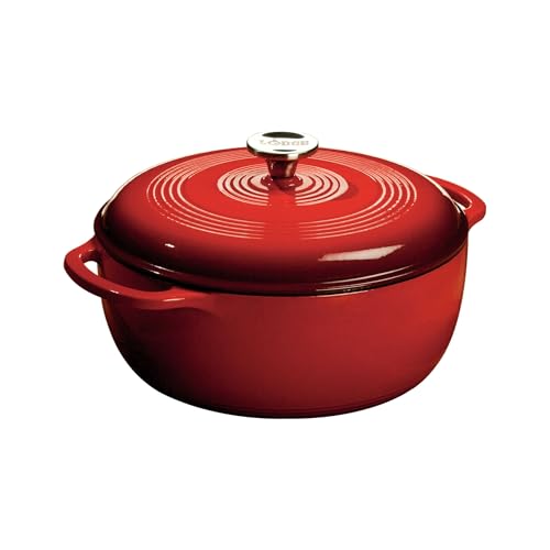 Lodge Essential Enamel Cast Iron Dutch Oven 6 Quarts - Perfect for Bread Baking, Braising, Marinating & Slow Cooking, Features Moisture-Sealing Lid & Dual Handles, Kitchen Essentials, Island Spice Red