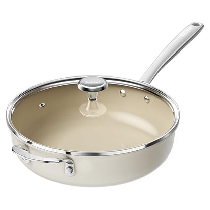 Redchef Ceramic Saute Pan with Lid, Nonstick Deep Frying Pan, 5QT Jumbo Cooker with Helper Handle & Lid, Non Toxic Ceramic Cooking Pan, Chef Pan, Dishwasher & Oven Safe, PFAS PFOA & PTFE Free
