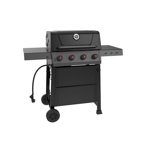Feasto 4-Burner Gas BBQ Grill with Side Tables, 36,000 BTU Outdoor Propane Grill with Premium Enameled Coated Chamber Body & Porcelain-Enameled Stamped Grates for Deck Party & Patio BBQ, Black