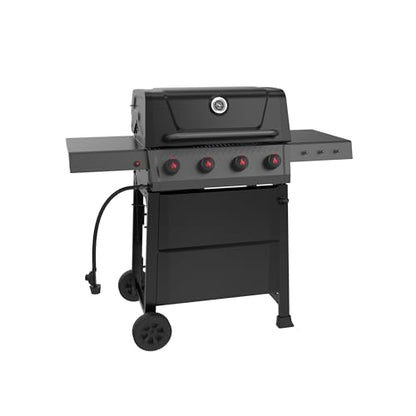 Feasto 4-Burner Gas BBQ Grill with Side Tables, 36,000 BTU Outdoor Propane Grill with Premium Enameled Coated Chamber Body & Porcelain-Enameled Stamped Grates for Deck Party & Patio BBQ, Black