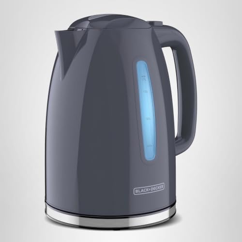 BLACK+DECKER 1.7L Cordless Electric Kettle, KE1555GY, Water Window, Rapid Boil, Auto Shutoff, Grey