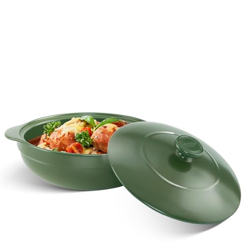 MINH LONG 3-Qt Porcelain Dutch Oven with Lid – Lead & Cadmium Free, Oven Safe to 482°F, Heat Retention, Clay Pot for Cooking on Gas & Infrared Cooktop, Use to Marinate, Cook, Bake, Refrigerate & Serve