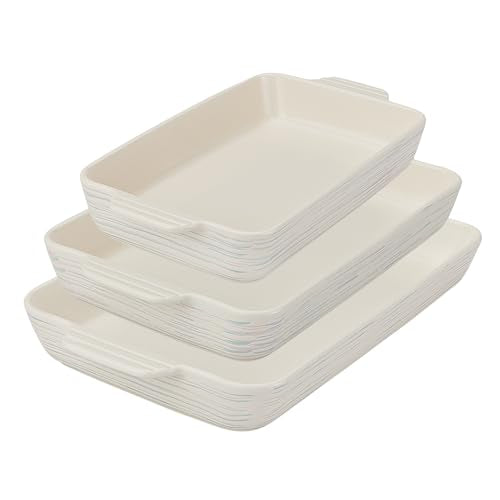 Pyrex 3-Piece Ceramic Bakeware Set, Nonstick Casserole Dish with Handles, Lasagna Oven Pans, Bakers, For Baking, Roasting, Steaming, Rectangular