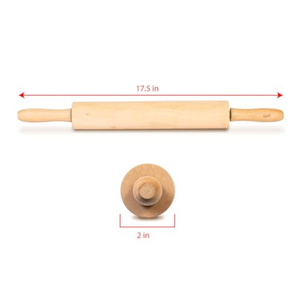 Glad Wood Rolling Pin, 17.5 Inch - Large Dough Roller for Baking, Pizza, Cookies - Heavy Duty, Natural Wooden Kitchen Essential