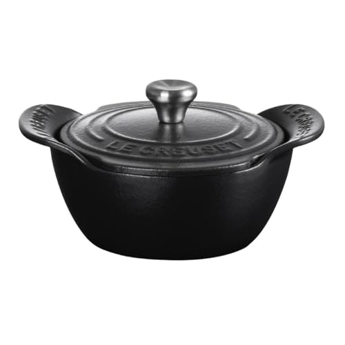 Le Creuset Enameled Cast Iron Gourmand Collection Set of 4 Mini Round Cocotte, .3 qt., Matte Black w/Stainless Steel Knob