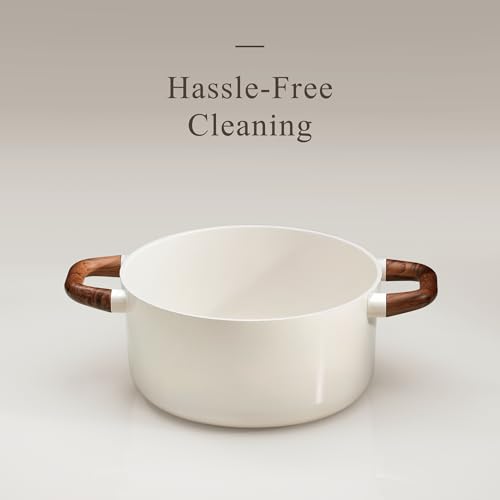 CAROTE 5QT Nonstick Stock Pot with Lid, 5 Quart Casserole with Ladle, Even Heating Stockpot, Fits All Stoves, Non Stick Big Cooking Pots PFOA Free, White