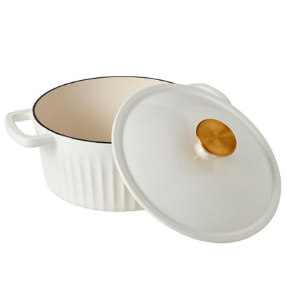 Smith & Clark 3-Quart Enameled Cast Iron Fluted Dutch Oven Pot with Lid, White