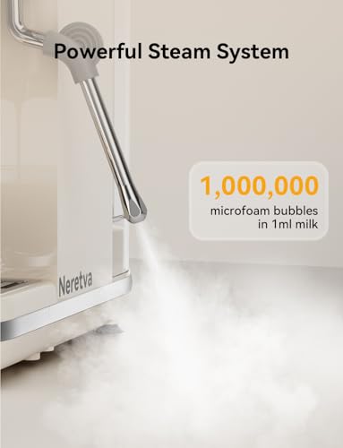 Neretva Espresso Machine 20 Bar, Super Compact Espresso Maker Stainless Steel Professional Espresso Maker Machine with Power Steam & LED Display for Home Barista Latte and Cappuccino Maker-Beige