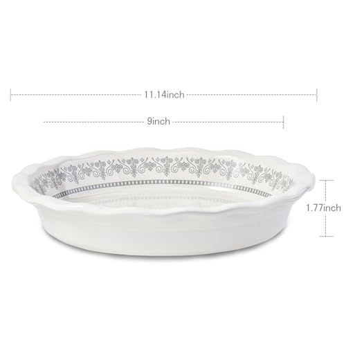 Lunaicorn Ceramic Pie Pans for Baking, 9 Inch Porcelain Pie Pan Pie Dish, Round Pie Plate for Apple Pie, Quiche, Pot Pies, Tart（White）