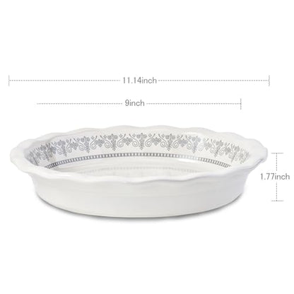 Lunaicorn Ceramic Pie Pans for Baking, 9 Inch Porcelain Pie Pan Pie Dish, Round Pie Plate for Apple Pie, Quiche, Pot Pies, Tart（White）