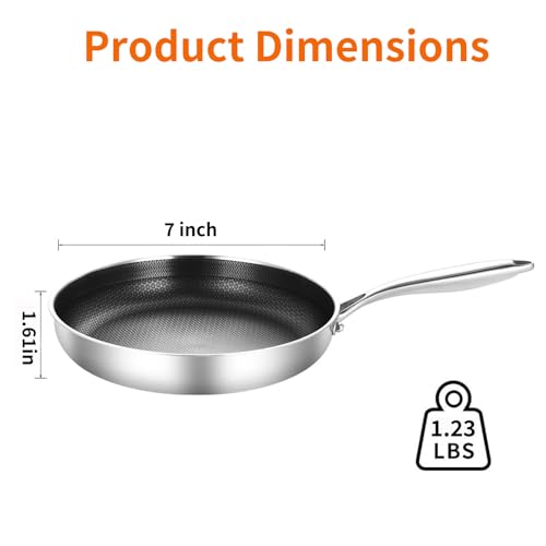 DELARLO Tri-Ply Stainless Steel 7" Omelette Pans, Non Stick Egg Frying Pan, Small Induction Skillet, Nonstick 7 inch, Single Egg Pan, Induction cookware Compatible with All Cooktops Up to 600℉